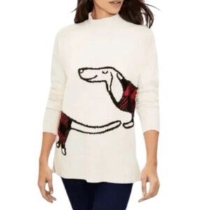 LOFT Dachshund Wrap Around Dog Mock Neck Sweater Size M Wool Blend
